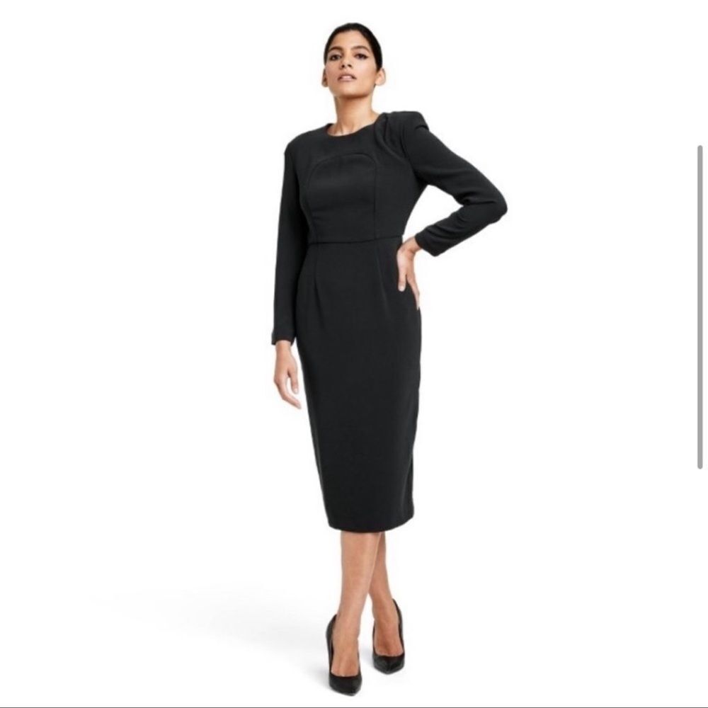 NEW! SERGIO HUDSON x Target Dress Strong Shoulder Midi A-Line Black Size S